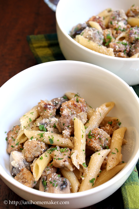 Penne with Chicken Sausage and Crimini Mushrooms